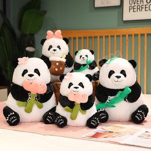 22/32 CM dessin animé peluche Panda tenant bulle tasse fleurs bambou poupées belle Panda ours oreiller jouets peluche peluche pour bébé