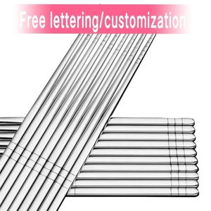 22,5 cm 10 pares de palillos de metal de acero inoxidable 304 antideslizantes huecos cuadrados personalizados con letras 220621