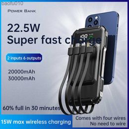 22.5W Charge Rapide Power Bank 30000mAh Câble Intégré 15W Qi Chargeur Sans Fil pour iPhone 12 Samsung S20 Airpods 5 4 3 2 Powerbank L230619