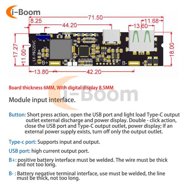 22.5W Module d'alimentation mobile à charge rapide à double sens Diy DIY Niveau numérique Affichage numérique USB / Type-C Port Support VOOC