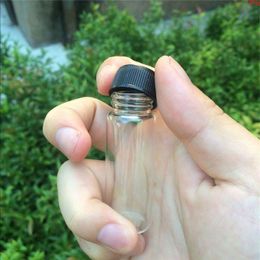 22 * 60 * 14mm 14ml garrafas de vidro com tampa de plástico transparente frascos de presente vazios tampa preta 100pcs / lotgood qty Tjdmb