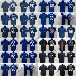 50 maillots de baseball Mookie Betts 2024 maillot cousu demi-couleur bleu et blanc pour hommes