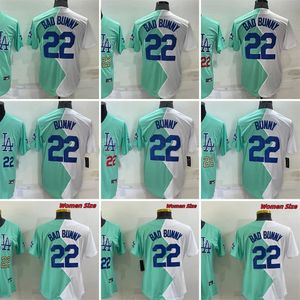 22 Bad Bunny New Baseball Jersey Blue and white half color Stitched Men Women Size S--XXXL Jerseys