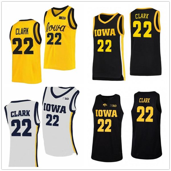 22 Caitlin Clark Jersey Femme Basketball 2024 Final Four Iowa Hawkeyes Home Away Yellow Black White College Sports Shirts Men Youth