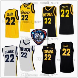 22 Caitlin Clark Jerseys Femme Basketball 2024 Final Four Iowa Hawkeyes Home Away Yellow Black White College Sports Shirts Men Youth