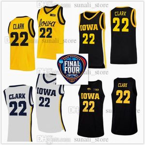 22 Caitlin Clark Jerseys Baloncesto femenino 2024 Final Four Iowa Hawkeyes Home Awary Black Black Black College Sports Men Jóvenes