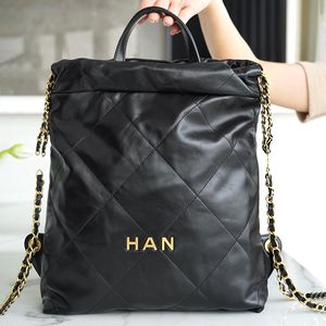 22 cc Mochila estilo bolso de escuela de lujo bolso de mano para mujer mochila de diseñador de cuero genuino bolsos de libro para hombre logotipo de letra de metal bolso de mano cadena de embrague doble bolsos de hombro