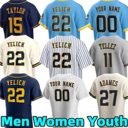 22 Christian Yelich honkbalshirt Rowdy Lorenzo Cain Tellez Devin Williams Willy Adames Jesse Winker Brice Turang Sal Frelick Garrett Mitchell