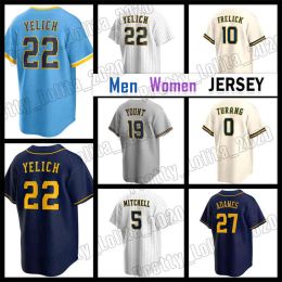 22 Christian Yelich Custom Heren Dames Jeugd Milwaukee''Brewers''Baseball Jersey 5 Garrett Mitchell 11 Jackson Chourio 10 Sal Frelick Milwaukees William Owen Miller