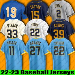 22 Maillot de baseball Christian Yelich Willy Adames Owen Miller Maillots Rowdy Tellez Robin Yount Jesse Winker Victor Caratini Luis Urias Garrett Mitchell zxb21s