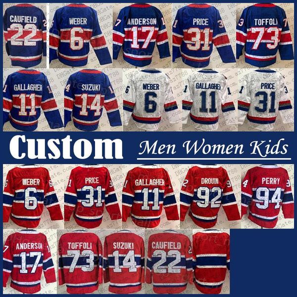 22 Cole Caufield Hombres Mujeres Niños Hockey Jersey 11 Brendan Gallagher Jonathan Drouin Shea Weber Carey Precio Patrick Roy Guy Lafleur Maurice Richard Nick Suzuki