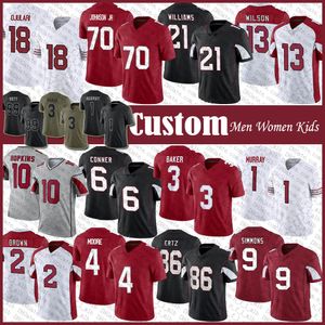 Personalizado 1 Kyler Murray 3 Budda Baker Camiseta de fútbol DeAndre Hopkins Isaiah Simmons Marquise Brown Zach Ertz Paris Johnson Jr BJ Ojulari Garrett Williams James Conner