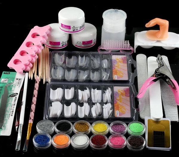 22 in 1 Manucure DIY Kit de démarrage de base Couleur Couleur paillette en poudre en poudre Brosse pour la pratique 3D False Nail Art Full Set5792814