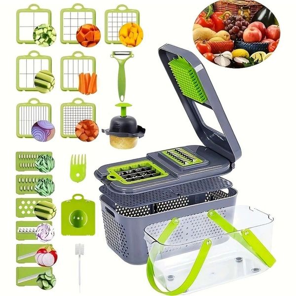 22 in 1 Hopper Veget Set Cutter Onion Grater CAROT PORTATY RYDERDER MULTIFUNCTIONNEL FRUITS AIR SLICER CUITCH GADGET TOL YFA2067