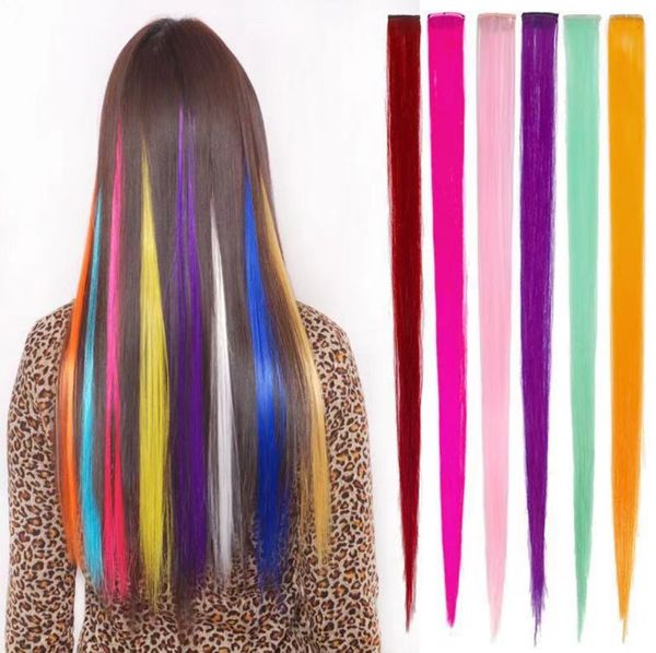 Extensions de cheveux de couleur de 22 pouces avec des reflets sans soudure, un clip de teinture d'oreille, des patchs de cheveux raides disponibles dans différents styles prenant en charge la personnalisation
