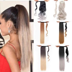 22 pouces fausse queue de cheval Ombre pince sur cheveux longs synthétiques faux bouclés queue de poney Extension de cheveux poney attaché Queendom245v