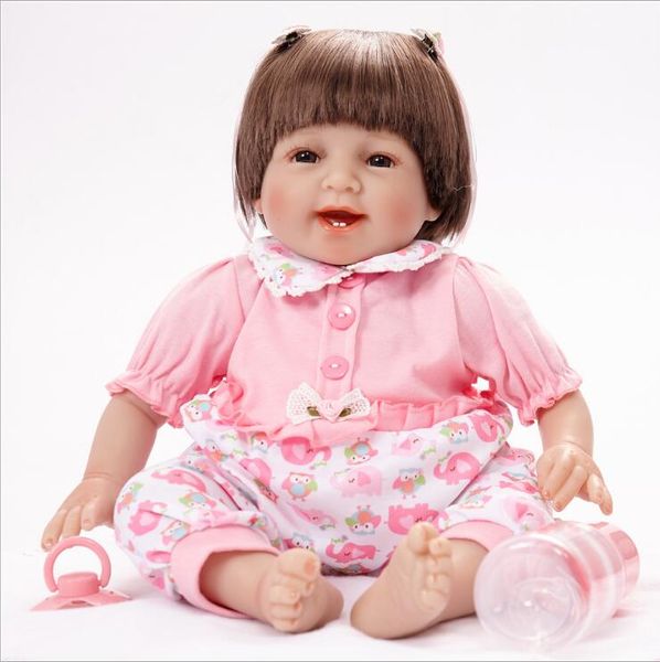 22 pouces Silicone souriant Reborn bébés jouet fait à la main fille née poupée à la recherche de vrai bébé Reborns enfants anniversaire cadeau de noël