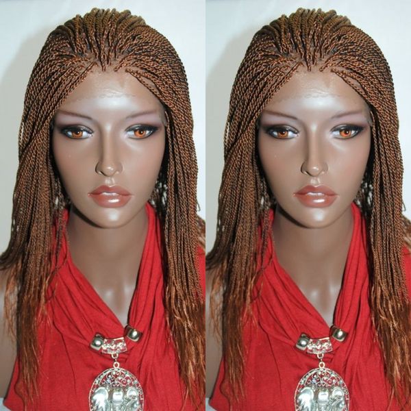 Pelucas delanteras de encaje sintético de 22 pulgadas para mujeres negras Trenzas marrones Twist Jumbo Dread Faux Locs Peinado Peluca larga de encaje marrón