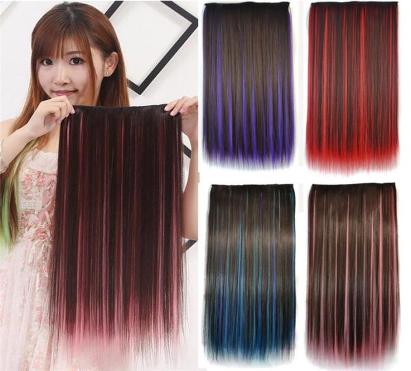 Extensiones de cabello sintético con Clip de 22 pulgadas, mechones de seda lisos con lejía y tinte, mechones MR5SH014581030