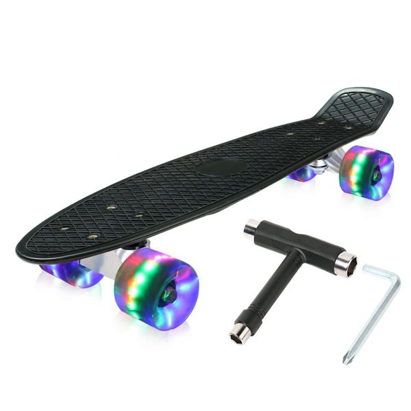 22 pulgadas Mini Longboard Pastel Color Skate Skateboard con ruedas intermitentes LED cubierta de patineta para niños adultos