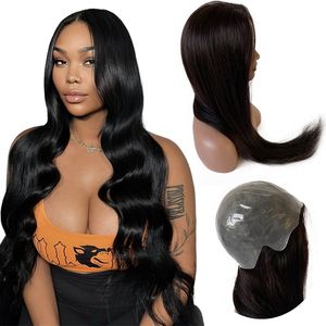 22 pouces de long malaisien Remy cheveux humains soyeux droite couleur naturelle pleine peau PU perruque pour femme noire