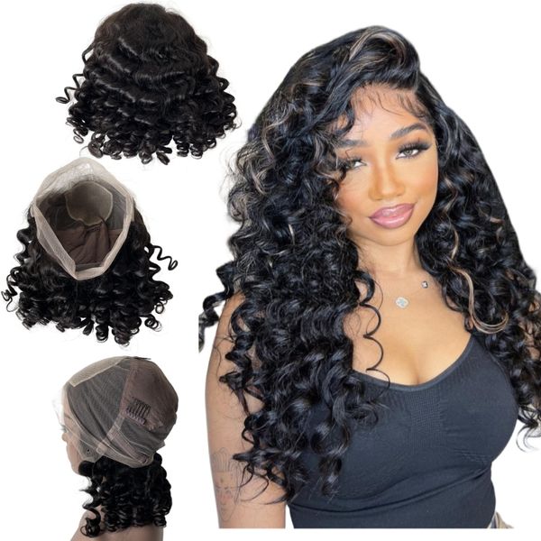 22 pouces couleur naturelle chinois vierge cheveux humains rebondissant boucle lâche 150% densité 4x4 soie haut pleine dentelle perruques pour femme noire