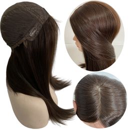 Perruque juive en soie de 22 pouces #4, couleur marron, densité 130%, cheveux européens en dentelle pour femmes
