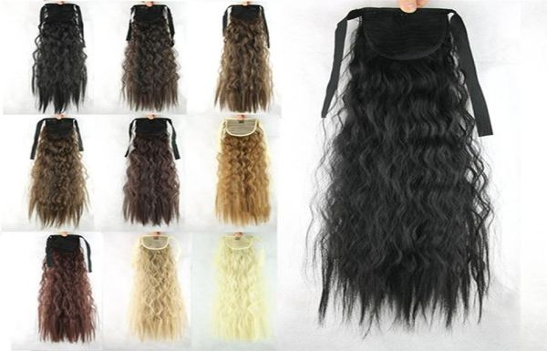 22 pulgadas Clip sintético en cola de caballo Yaki rizado colas de caballo simulación paquetes de extensiones de cabello humano 10 colores MW0518625603