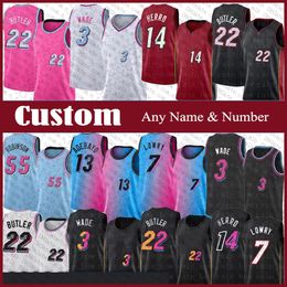 22 Jimmy 14 Tyler Butler Herro Custom basketbalshirt voor heren 13 Bam 7 Kyle Adebayo Lowry 55 Duncan 3 Dwyane Robinson Wade Udonis Victor Dewayne Haslem Oladipo Dedmon