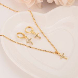 22 K 23 K 24 K Thaise Baht Solid Gold GP Crystal Cross White CZ Fine Hanger Ketting Nieuwe Sieraden Sets Dames Chain Girls