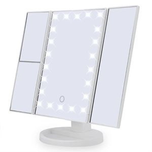 22 LED -licht Make -up spiegel voor desktop douche Badkamer Gebruik opvouwbare aanraking Dimmer schoonheid Cosmetisch 10x vergrootronde spiegel