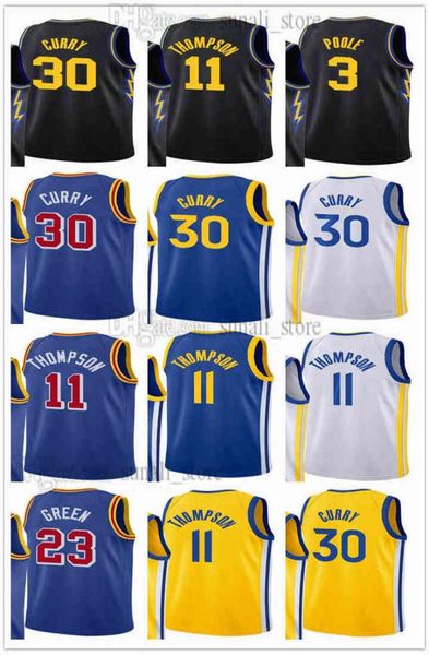 22 Hommes Femmes Enfants Jeunes Stephen Jerseys Klay 30 Curry Basketball Thompson 11 Draymond 23 Vert 3 Poole City Noir Marine Jaune Blu7417448