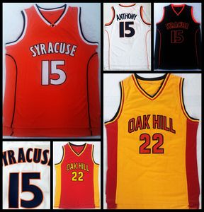 #22 Oak Hill High School Jersey Carmelo Anthony #15 Syracuse College Basketball Jersey Mens Gestikt Oranje Wit Geel