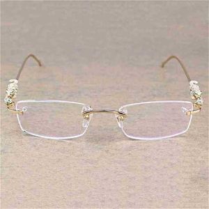 22 % RABATT Vintage Leopard Randlose klare Stein transparente Brillengestell Luxus Brillen Herren Accessoires Oculos Brillen 6384Kajia Neu