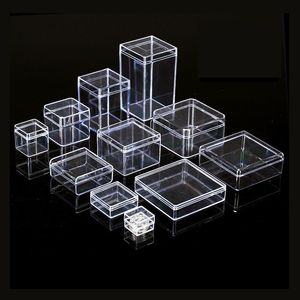 Cajas de almacenamiento de plástico PS transparentes pequeñas y cuadradas de 22 tamaños para Mini joyería/cuentas/caja de manualidades contenedor caja de embalaje de exhibición