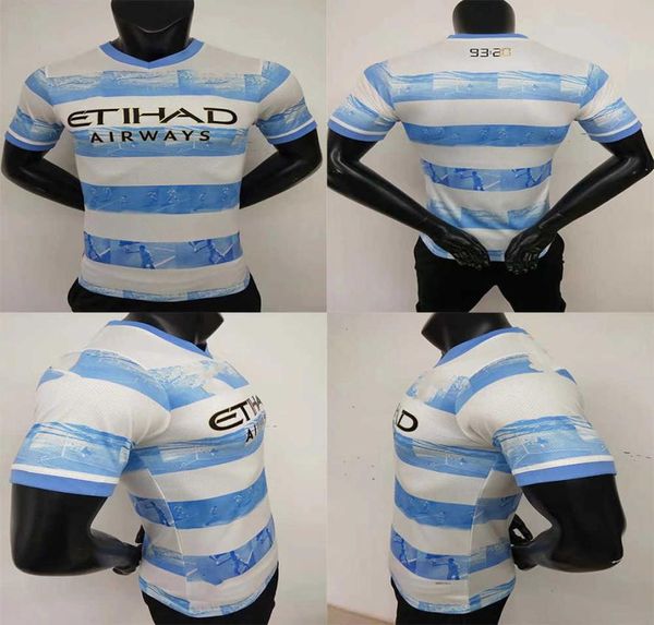 22 Soccer Jerseys Citys 9320 Anniversaire Jersey Kun Aguero Sky Blue Hoops Shirt Sterling Ferran de Bruyne Foden Gjesus Joueur VE2952469