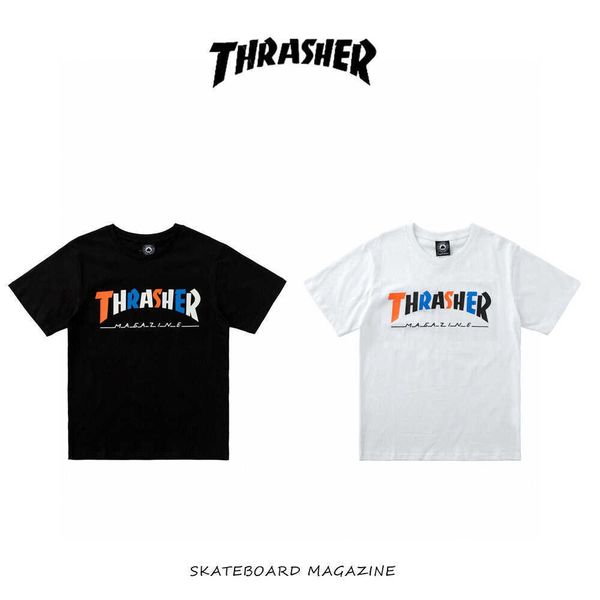 22 Marque de mode Summer Thrasher Flame Loose Round Coure à manches courtes et femmes T-shirt coton de même style