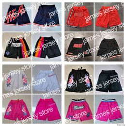 22 Team Basketball Shorts Co-Branded Retro Black Just Don Men Wear Pantalón deportivo con bolsillo con cremallera Pantalones de chándal Hip Pop Pink White Red Stitched