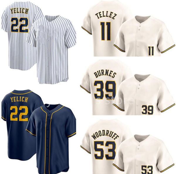 22 YELICH 33 WINKER Baseball JERSEYS yakuda local Cool Base Jersey dhgate Discount Design 39 BURNES 27 ADAMES 53 WOODRUFF 10 FRELICK porter du sport en gros populaire