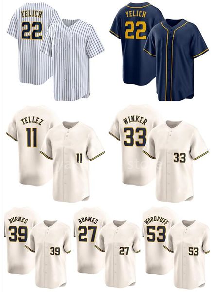 22 YELICH 33 WINKER Baseball JERSEYS yakuda local Cool Base Jersey dhgate Discount Design 39 BURNES 27 ADAMES 53 WOODRUFF 10 FRELICK wear