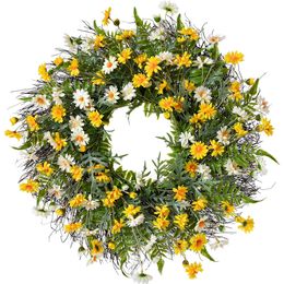 22 Couronne de marguerite jaune Spring été Fake Silk Floral avec des feuilles d'eucalyptus vertes pour la fenêtre de porte d'entrée décor de ferme 240407