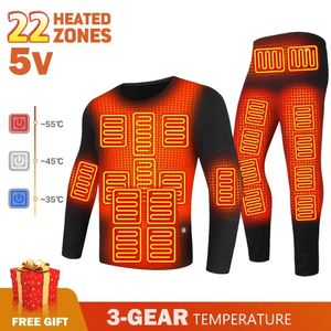 22 zones sous-vêtements thermiques chauffage hiver chaud hommes chaud costume dames chaud gilet USB alimenté par batterie vêtements de ski longs Johns ensemble 231229