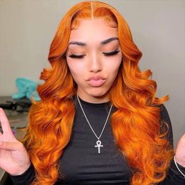 220%Dichtheid 30 34 inch Ginger Body Wave 13x4 Lace Front Wig Human Hair Pre -geplukte oranje HD transparant 13x6 kanten frontale pruiken voor vrouwen