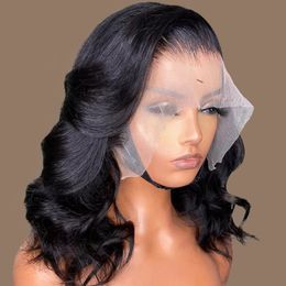 220%Dichtheid Body Wave Short Bob Pruik 5x1 T Deel Wig Peruaanse menselijk haar Wig Deep Wave Frontale pruik losgave los golvende mensenhaarpruiken voor zwarte vrouwen