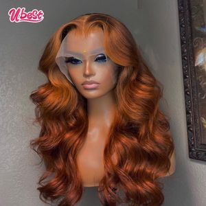 220%Dichtheid Ginger Bruin 13x6 Body Wave Lace Voorpruik 32 inch Brazlian Human Hair Wig Red Bruin Transparante kant Frontale pruik voor vrouw