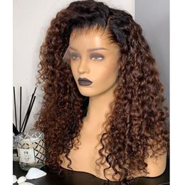 Perruque Lace Frontal Wig 360 naturelle Remy, cheveux naturels, pre-plucked, avec naissance des cheveux naturelle, brun foncé, bouclés, rebondissants, 13x6, densité 220%