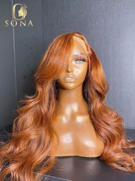 220% densité Transparent Orange Gingembre Cuivre Brun 13X6 Lace Front Perruques Vague de Corps Droite Perruques de Cheveux Humains Dentelle Frontale Perruques pour Femmes