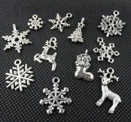 220 stks Gemengde Tibetaanse zilveren Kerstpak bedels hanger voor sieraden maken gratis