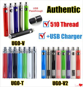 MOQ 1 Pcs Authentique UGO T V II 510 Fil Batterie EVOD eGo Micro USB Passthrough 650 900 1100 mAh Vaporisateur Avec Chargeur Fit Vape Cartouches