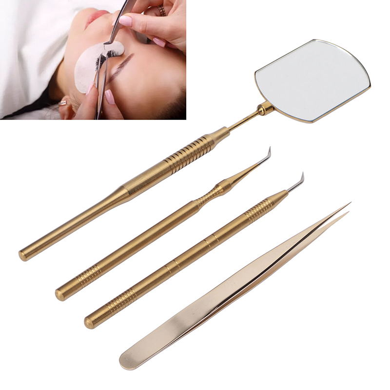 2203 Facial EYE Makeup Compact Mirror Stainless Steel Tools Inspection Mirror with Tweezers Eyelash Comb